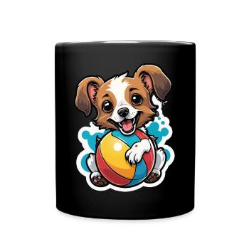 Niedlicher Hund mit Ball Motiv - Tasse einfarbig - Schwarz - Vorne