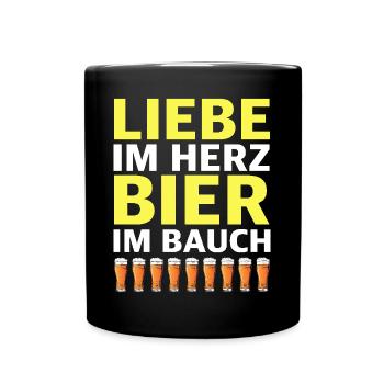 Liebe im Herz Bier im Bauch | Party, grillen - Tasse einfarbig - Schwarz - Vorne