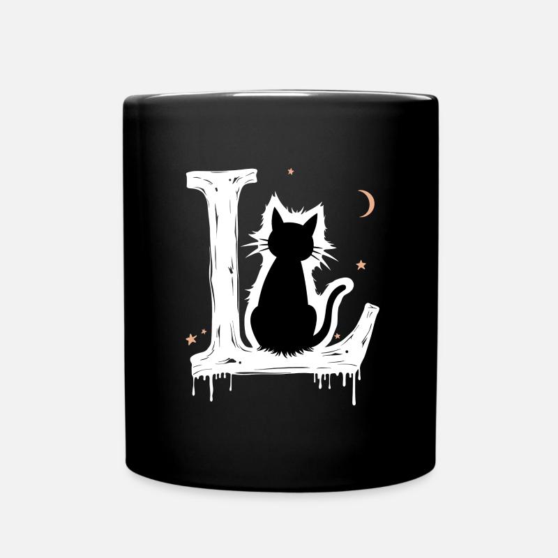 Buchstabe L mit Katze - Tasse einfarbig - Schwarz