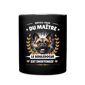 Vorsicht vor dem Herrchen, die Bulldogge ist... - Tasse einfarbig - Schwarz - Vorne