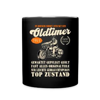 71 Geburtstag Oldtimer Motorrad 1955 Chopper - Tasse einfarbig - Schwarz - Vorne