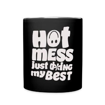 Humorous 'Hot Mess' Quote Design - Full Colour Mug - black - Front