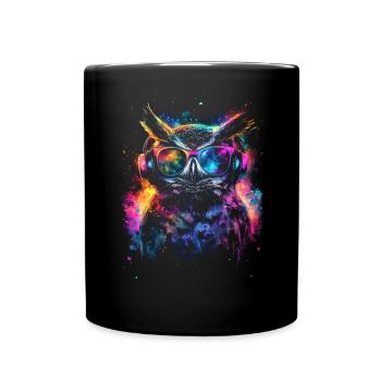 DJ Cool Outfit Rave Techno Festival Eule - Tasse einfarbig - Schwarz - Vorne
