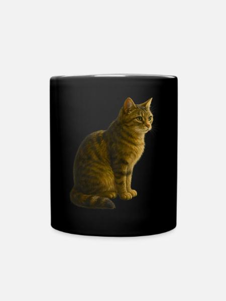 Sitzende, getigerte Katze - Tasse einfarbig - Schwarz
