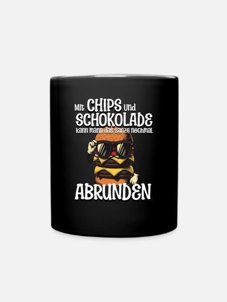With chips and chocolate you can round off the whole thing - Full Colour Mug - black