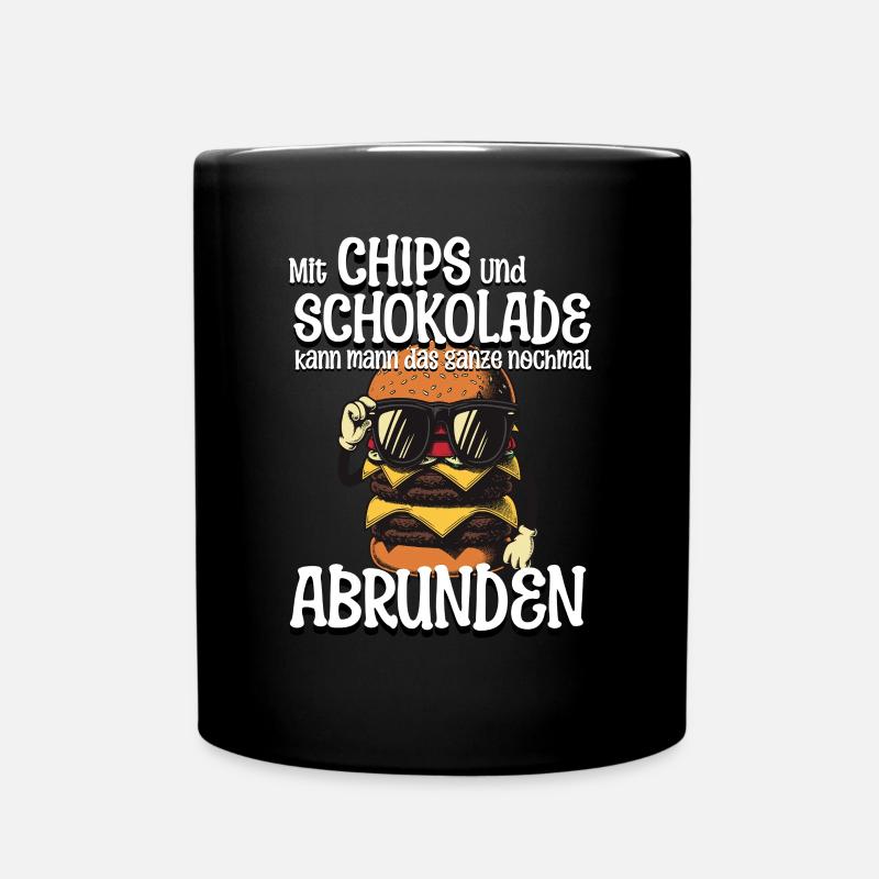 With chips and chocolate you can round off the whole thing - Full Colour Mug - black