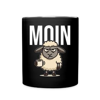 MOIN – Grummeliges Schaf mit Kaffee | Morgenmuffel - Tasse einfarbig - Schwarz - Vorne