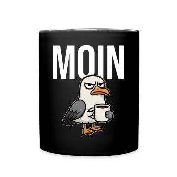 MOIN – Grummeliges Möwe mit Kaffee | Morgenmuffel - Tasse einfarbig - Schwarz - Vorne