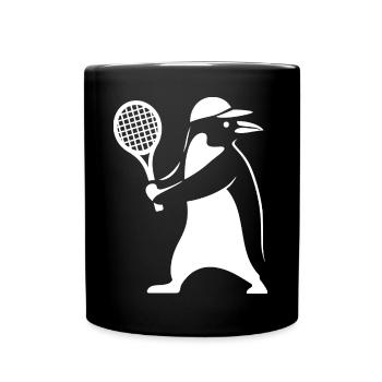 Minimalist Penguin Tennis Backhand Player - Full Colour Mug - black - Front