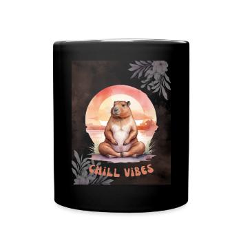 Chill Relax Capybara – Cute Calm Animal Design - Full Colour Mug - black - Front