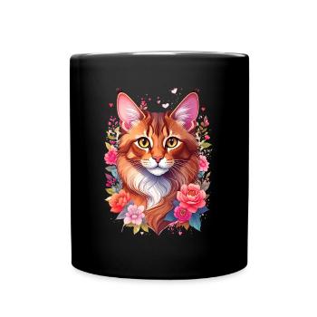 Somali Cat Portrait - Full Colour Mug - black - Front