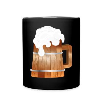 Rustic beer mug in wood look with foam - Full Colour Mug - black - Front