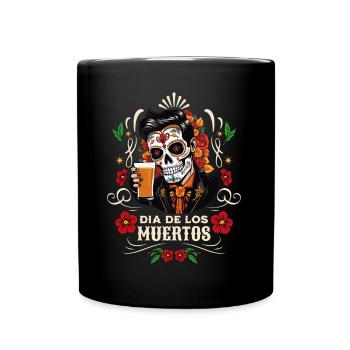 Dia De Los Muertos Bier Totenkopf Totenschädel - Tasse einfarbig - Schwarz - Vorne
