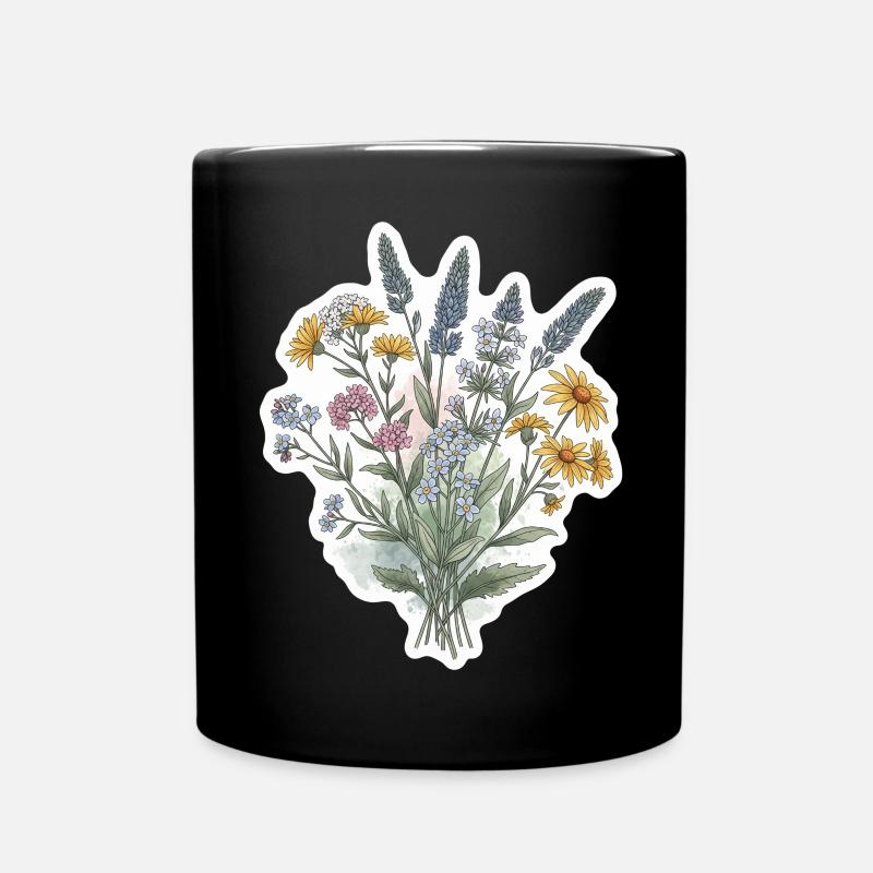Wildflower Botanical Illustration - Full Colour Mug - black