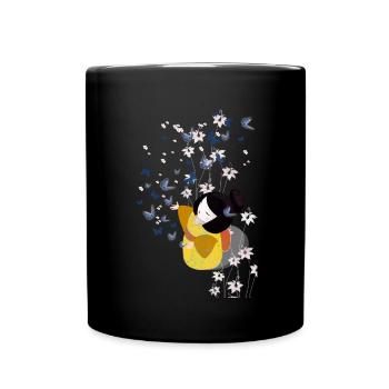 Kokeshi qui joue avec des papillons - Mug uni - noir - Devant