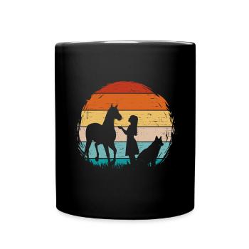 Vintage Reiterin Pferd Schäferhund - Tasse einfarbig - Schwarz - Vorne