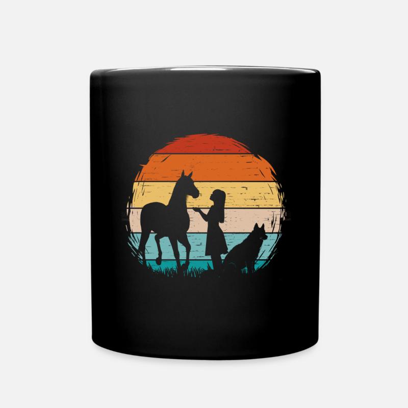 Vintage Reiterin Pferd Schäferhund - Tasse einfarbig - Schwarz