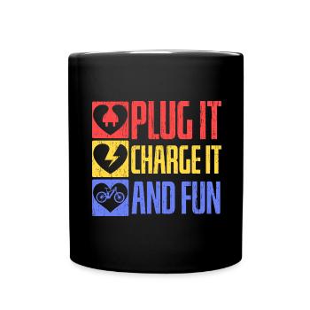 Plug in, charge and have fun electric bike - Full Colour Mug - black - Front