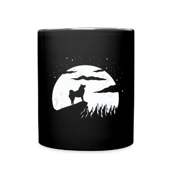 Finnish Spitz and Mountain - Full Colour Mug - black - Front