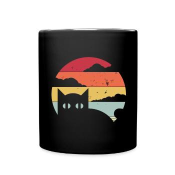 Lustige Katze im Retro-Stil - Tasse einfarbig - Schwarz - Vorne
