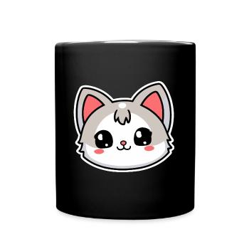 Kawaii Chibi Cats Illustration - Full Colour Mug - black - Front