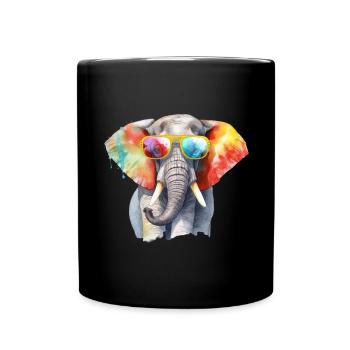 Colorful cool elephant with sunglasses - Full Colour Mug - black - Front