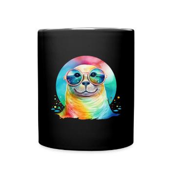 Colorful cool seal with sunglasses - Full Colour Mug - black - Front