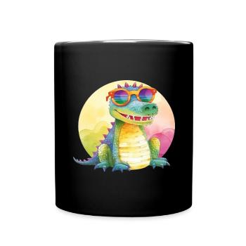 Colorful cool crocodile with sunglasses - Full Colour Mug - black - Front