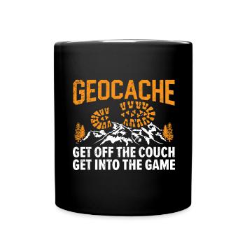 Geocache Runter von der Couch, rein ins Spiel - Tasse einfarbig - Schwarz - Vorne