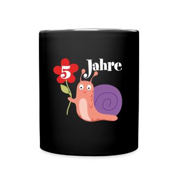Schnecke gratuliert zum 5. Geburtstag ich bin fünf - Tasse einfarbig - Schwarz - Vorne