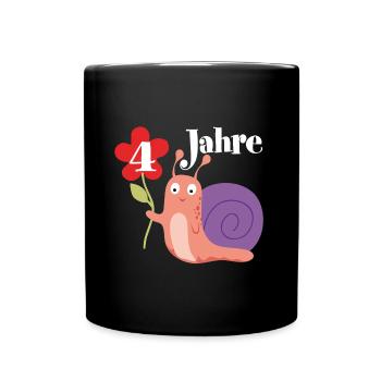 Schnecke gratuliert zum 4. Geburtstag ich bin vier - Tasse einfarbig - Schwarz - Vorne