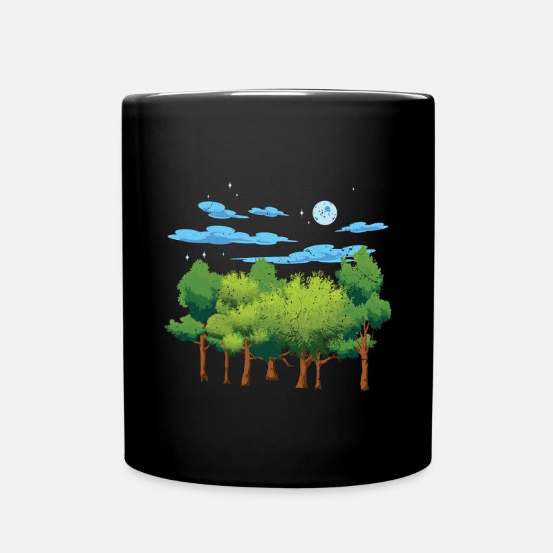 Wald Bäume Geschenk Vollmond Natur - Tasse einfarbig - Schwarz