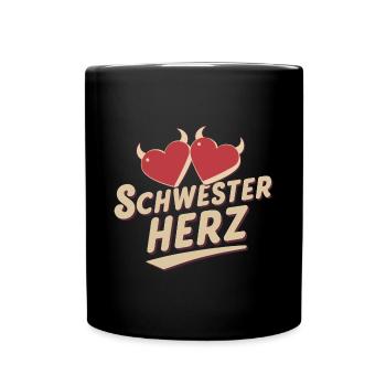 Schwesterherz: Beste Schwester Geburtstag Hochzeit - Tasse einfarbig - Schwarz - Vorne