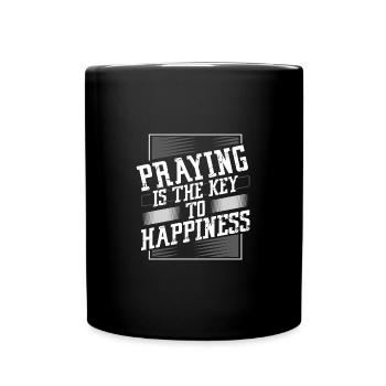 Christian Gift Praying Key to Happiness Prayer - Full Colour Mug - black - Front
