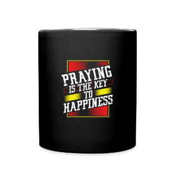 Christian Gift Praying Key to Happiness Prayer - Full Colour Mug - black - Front