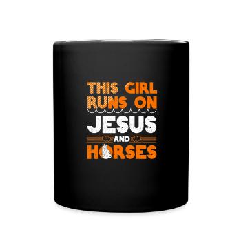 Girl Runs on Jesus and Horses Christian Gift - Full Colour Mug - black - Front