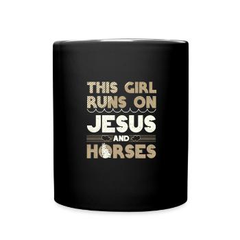 Girl Runs on Jesus and Horses Christian Gifts - Full Colour Mug - black - Front