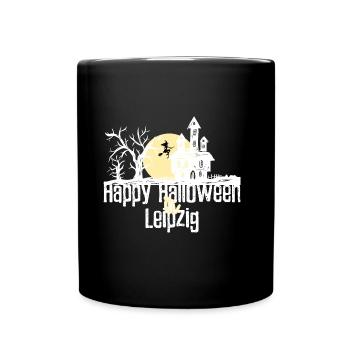 Happy Halloween in Leipzig Stadtnamen Design - Tasse einfarbig - Schwarz - Vorne