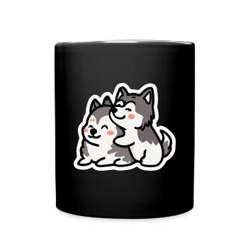 Husky umarmt Retro Hund Malamute - Tasse einfarbig - Schwarz - Vorne