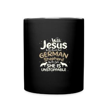 Christian Gift Jesus in Heart German Shepherd by - Full Colour Mug - black - Front