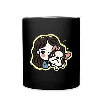 Mädchen mit Frenchie Hund Geschenk Frenchie - Tasse einfarbig - Schwarz - Vorne
