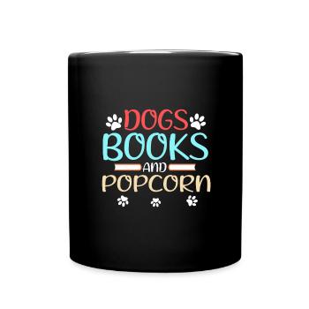 Dogs Books and Popcorn Fun Dog Lover Gift - Full Colour Mug - black - Front
