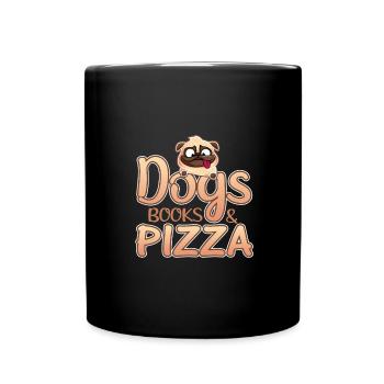 Dog Lover Gift Dogs Books and Pizza - Full Colour Mug - black - Front