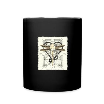 Steampunk Libelle Vintage Gears Goth Geschenkidee - Tasse einfarbig - Schwarz - Vorne