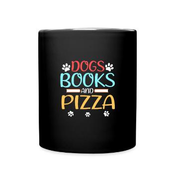 Amoureux des livres Chiens cadeaux Livres et pizza - Mug uni - noir - Devant