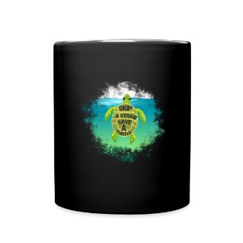 Sea Turtle Conservation Geschenk Überspringen Sie einen Strohhalm Save a - Tasse einfarbig - Schwarz - Vorne