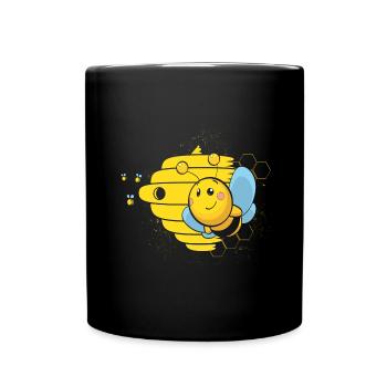Cute Honeybee and Beehive Beekeeper Gift - Full Colour Mug - black - Front