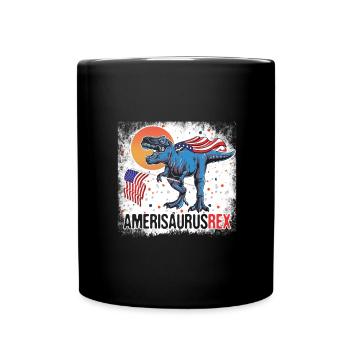 Patriotic Amerisaurus Rex Fun Dinosaur Waving - Full Colour Mug - black - Front