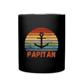 Papitän Papa Retro Anker Geschenk - Tasse einfarbig - Schwarz - Vorne