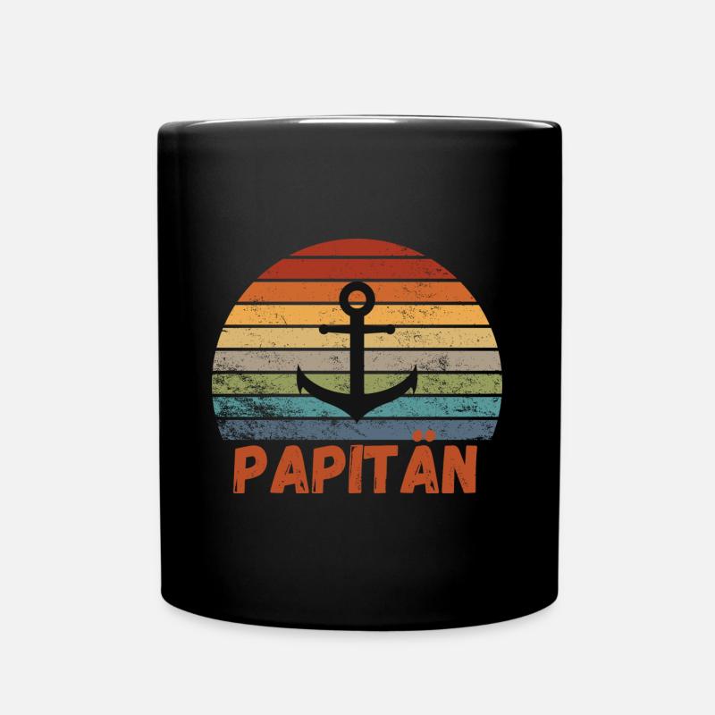 Papitän Papa Retro Anker Geschenk - Tasse einfarbig - Schwarz